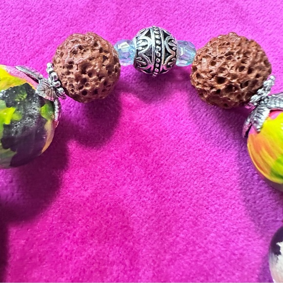 Handmade one-of-a-kind hand painted bracelet with charms howlite tribal boho - Picture 8 of 11